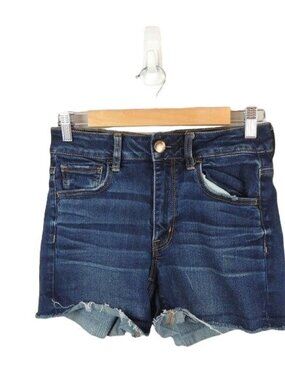 American Eagle Dark Wash Hi-Rise Shortie Raw Hem Size 6